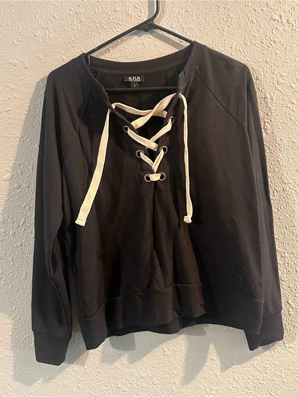 a.n.a Black Sweatshirt with Cream Lace-Up Detail